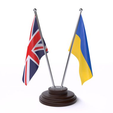 Birleşik Krallık ve Ukrayna, beyaz arka planda izole iki tablo bayrakları