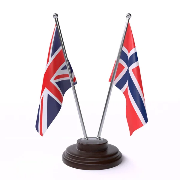 Reino Unido Noruego Dos Banderas Mesa Aisladas Sobre Fondo Blanco — Foto de Stock