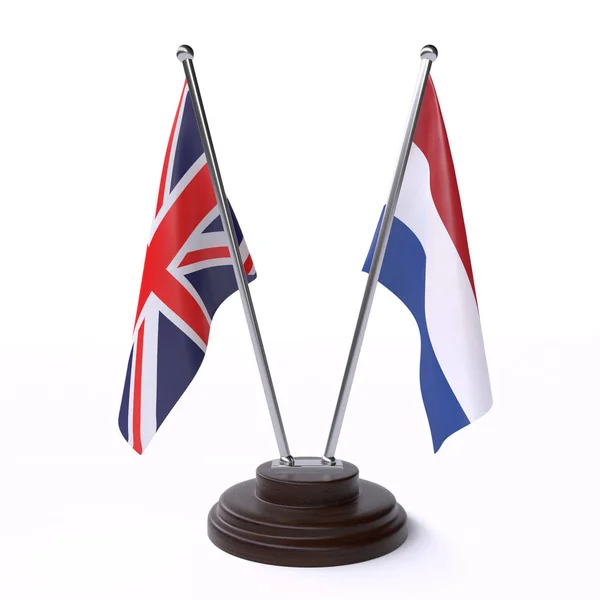 United Kingdom Netherlands Two Table Flags Isolated White Background — Stock Photo, Image