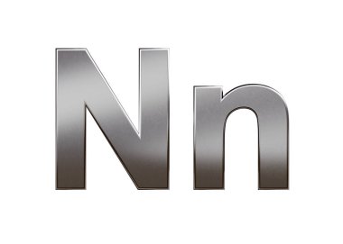 Metal harfi N, beyaz arka planda izole. Koleksiyon. 3B görüntü