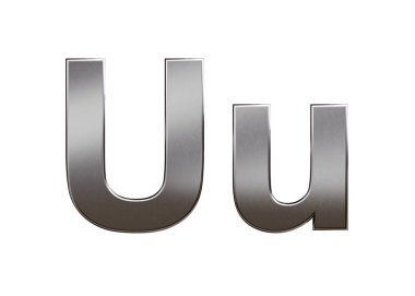 Metal harfi U, beyaz arka planda izole. Koleksiyon. 3B görüntü
