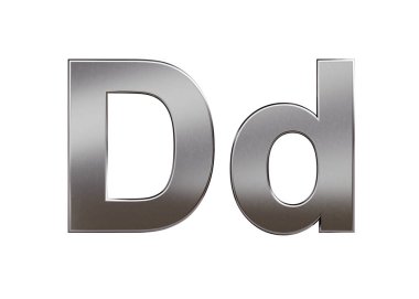 Metal harf D, beyaz arka planda izole. Koleksiyon. 3B görüntü