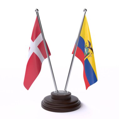 danimarka ve ekvador, beyaz arka plan üzerinde izole iki masa bayrakları