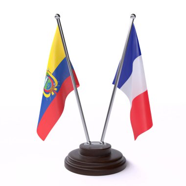 ekvador ve Fransa, beyaz arka plan üzerinde izole iki masa bayrakları