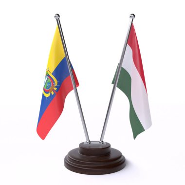 ekvador ve Macaristan, beyaz arka plan üzerinde izole iki masa bayrakları