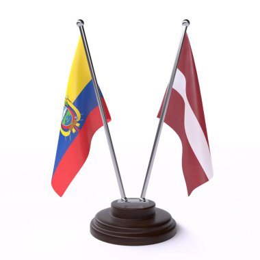 ekvador ve letonya, beyaz arka plan üzerinde izole iki masa bayrakları