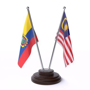 ekvador ve malezya, beyaz arka plan üzerinde izole iki masa bayrakları