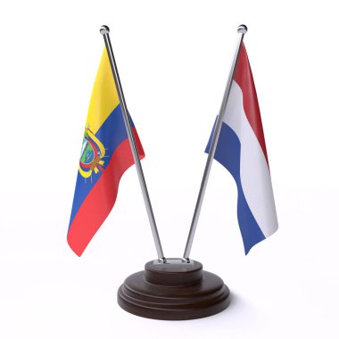 ekvador ve Hollanda, beyaz arka plan üzerinde izole iki masa bayrakları