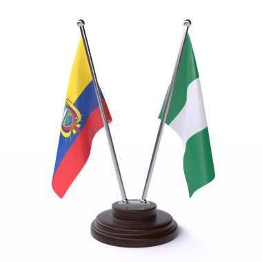 ekvador ve Nijerya, beyaz arka plan üzerinde izole iki masa bayrakları