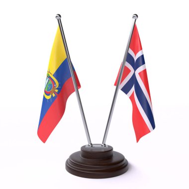 ekvador ve norveç, beyaz arka plan üzerinde izole iki masa bayrakları