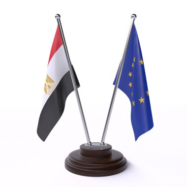 mısır ve Avrupa Birliği, beyaz arka plan üzerinde izole iki masa bayrakları