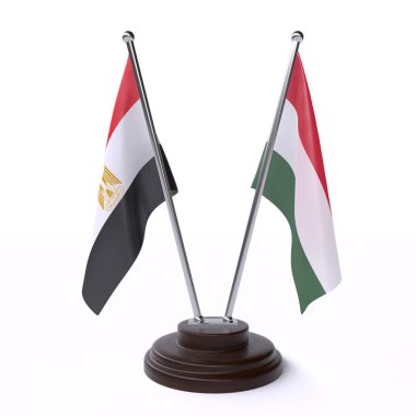 mısır ve macaristan, beyaz arka plan üzerinde izole iki masa bayrakları
