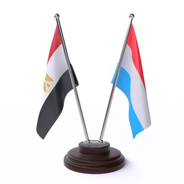 mısır ve lüksemburg, beyaz arka plan üzerinde izole iki masa bayrakları