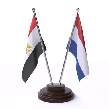 mısır ve hollanda, beyaz arka plan üzerinde izole iki masa bayrakları