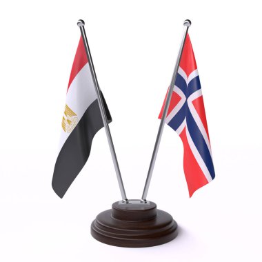 mısır ve norveç, beyaz arka plan üzerinde izole iki masa bayrakları