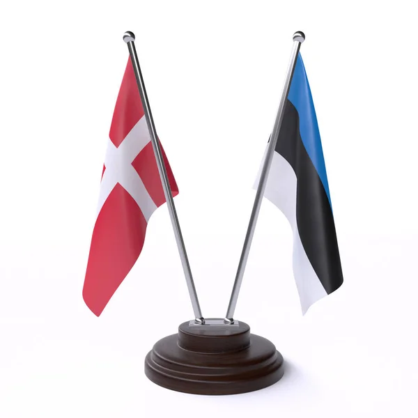 Данія Естонія Дві Таблиці Прапори Ізольовані Білому Фоні — стокове фото