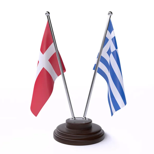 Dánsko Řecko Dvě Vlajky Tabulky Izolované Bílém Pozadí — Stock fotografie