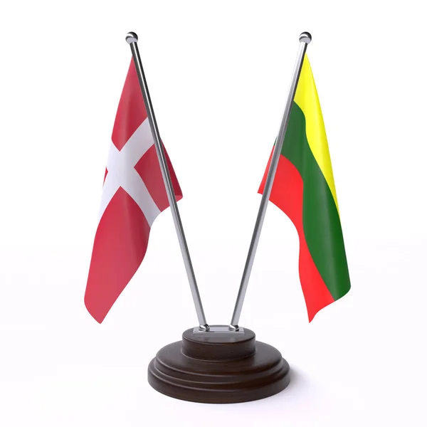 Dänemark Und Litauen Zwei Tischfahnen Isoliert Auf Weißem Hintergrund — Stockfoto