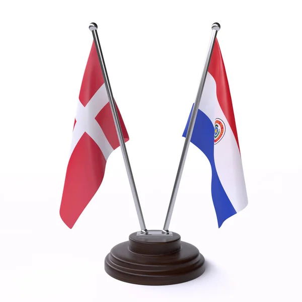Dania Paragwaj Dwie Flagi Tabeli Izolowane Białym Tle — Zdjęcie stockowe