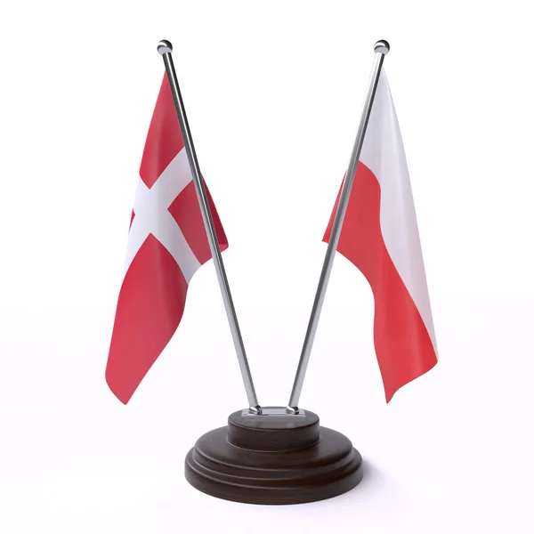 Данія Польща Дві Таблиці Прапори Ізольовані Білому Фоні — стокове фото