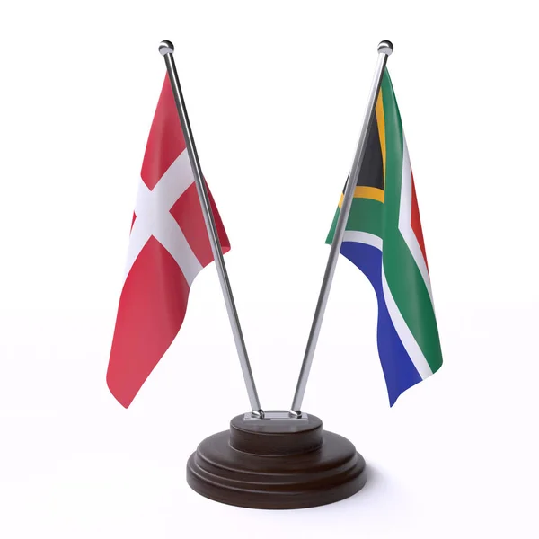 Dänemark Und Südafrika Zwei Tischfahnen Isoliert Auf Weißem Hintergrund — Stockfoto