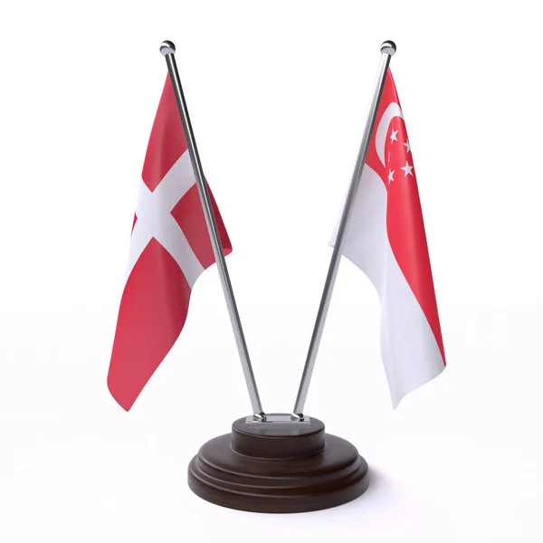 Данія Сінгапур Дві Таблиці Прапори Ізольовані Білому Фоні — стокове фото