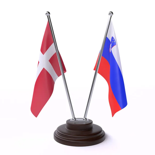 Данія Словенія Дві Таблиці Прапори Ізольовані Білому Фоні — стокове фото