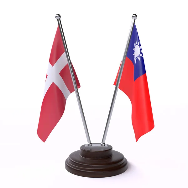 Denmark Taiwan Dos Banderas Mesa Aisladas Sobre Fondo Blanco —  Fotos de Stock