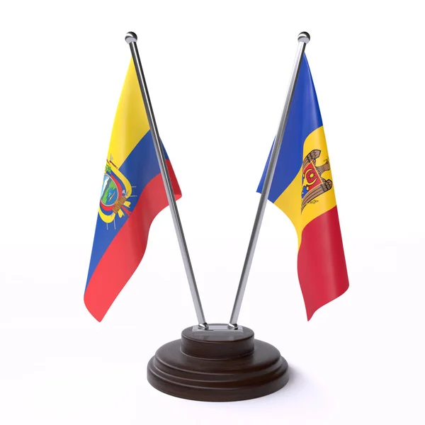 Ισημερινού Και Της Μολδαβίας Δύο Σημαίες Που Απομονώθηκαν Λευκό Φόντο — Φωτογραφία Αρχείου