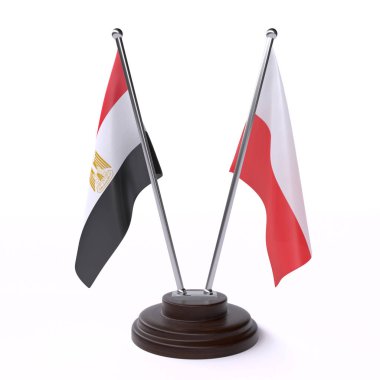 mısır ve polonya, beyaz arka plan üzerinde izole iki masa bayrakları