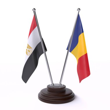 mısır ve romanya, beyaz arka plan üzerinde izole iki masa bayrakları