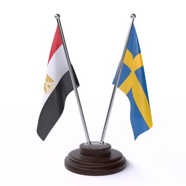 mısır ve İsveç, beyaz arka plan üzerinde izole iki masa bayrakları