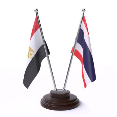 mısır ve tayland, beyaz arka plan üzerinde izole iki masa bayrakları