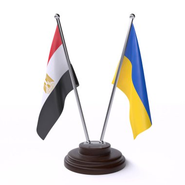 mısır ve ukrayna, beyaz arka plan üzerinde izole iki masa bayrakları