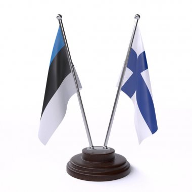 estonya ve finlandiya, beyaz arka plan üzerinde izole iki masa bayrakları