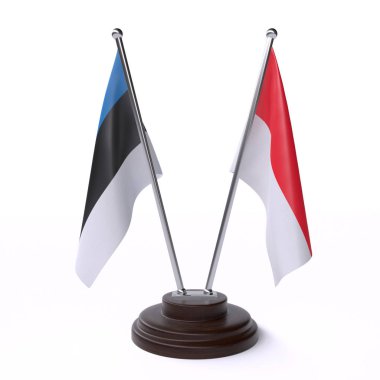 estonya ve endonezya, beyaz arka plan üzerinde izole iki masa bayrakları