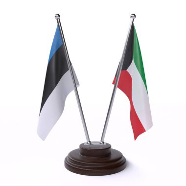 estonya ve Kuveyt, beyaz arka plan üzerinde izole iki masa bayrakları