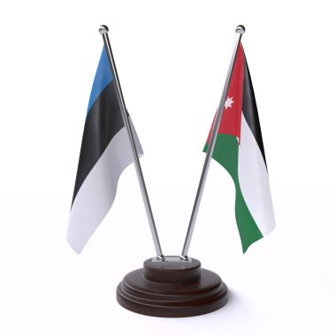 estonya ve ürdün, beyaz arka plan üzerinde izole iki masa bayrakları