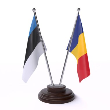 estonya ve romanya, beyaz arka plan üzerinde izole iki masa bayrakları