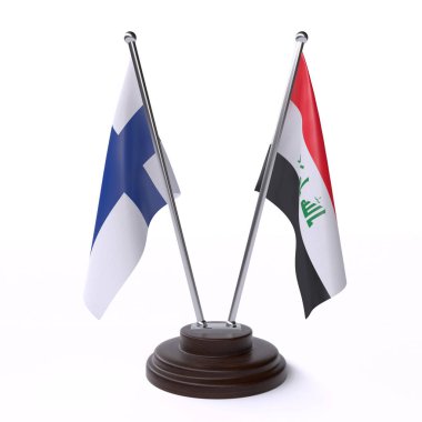 finlandiya ve irak, beyaz arka plan üzerinde izole iki masa bayrakları