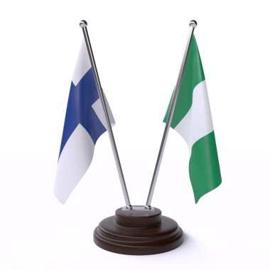 finlandiya ve nijerya, beyaz arka plan üzerinde izole iki masa bayrakları