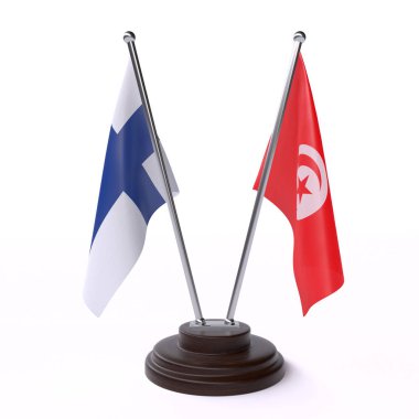 finlandiya ve tunus, beyaz arka plan üzerinde izole iki masa bayrakları