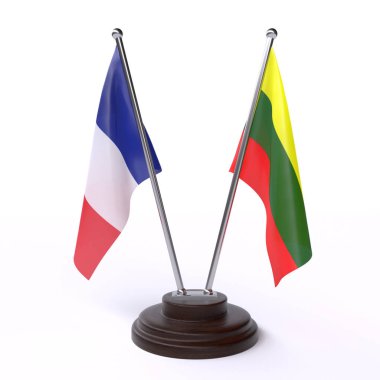 fransa ve litvanya, beyaz arka plan üzerinde izole iki masa bayrakları