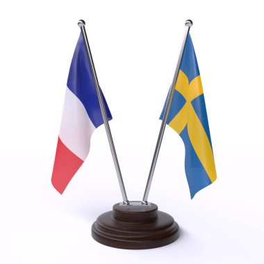 fransa ve İsveç, beyaz arka plan üzerinde izole iki masa bayrakları