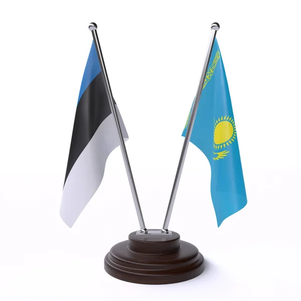 Estonsko Kazachstán Dva Příznaky Tabulky Izolované Bílém Pozadí — Stock fotografie