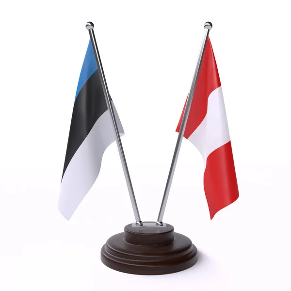 Естонія Перу Дві Настільні Прапори Ізольовані Білому Фоні — стокове фото