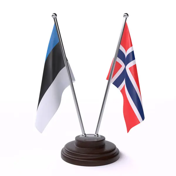 Estonsko Norsko Dvě Vlajky Tabulky Izolované Bílém Pozadí — Stock fotografie