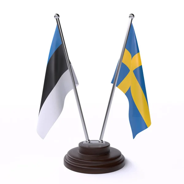 Estonsko Švédsko Dvě Vlajky Tabulky Izolované Bílém Pozadí — Stock fotografie