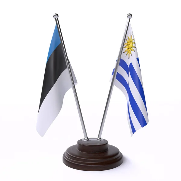 Estonia Uruguay Deux Drapeaux Table Isolés Sur Fond Blanc — Photo