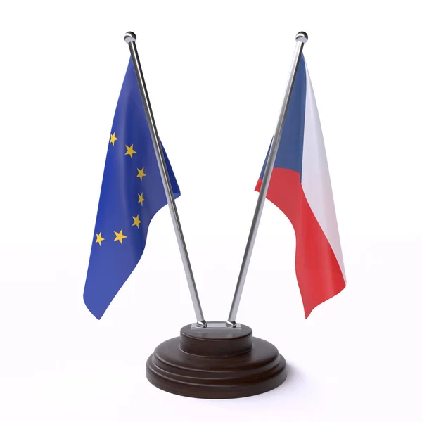 União Europeia República Checa Duas Bandeiras Mesa Isoladas Sobre Fundo — Fotografia de Stock